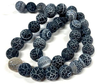10mm Black Frosted Agate Beads: Natural Weathered Gemstone Strand(No.2574)