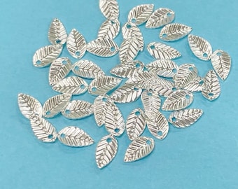 40pcs of Bright Silver Small Leaf Charms Drops(No.CM066A)