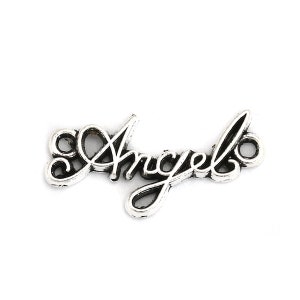 May include: Silver charm with the word "Angel" written in a cursive script.