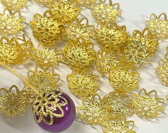 50pcs of Flower Filigree Bead Caps Gold Tone 10mm(No.BCP2261)