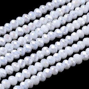 1 Strand (138pcs) Electroplated White Glass Beads 4mm Full Luster Plated Faceted Rondelle( No.30L)