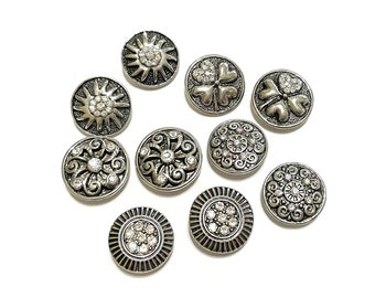 Closeout--10pcs Mixed Round Snap Button Charms With Clear Rhinestones