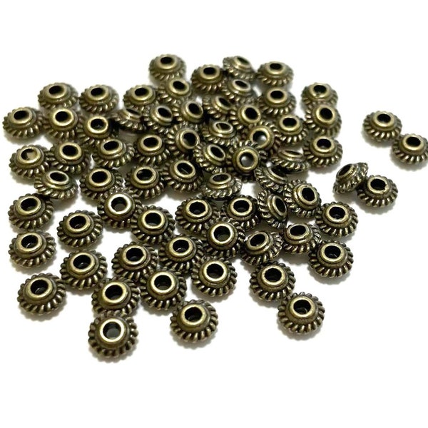 100pcs de petites perles d'espacement en bronze antique 4x2mm (No.BZSP525)