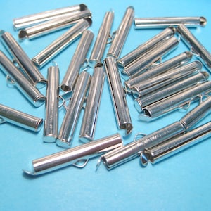 10pcs of Silver Tone Slide On End Clasp Tubes Slider End Caps 24mm(No.CLSP876)