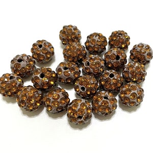 20 Dark Orange Rhinestone Disco Ball Beads: Polymer Clay Pave, 10mm