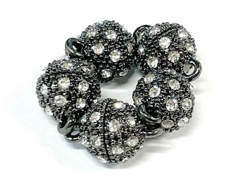 5 juegos de cierres magnéticos con diamantes de imitación chapados en color gris plomo de 16 mm (n.º MGC2292)