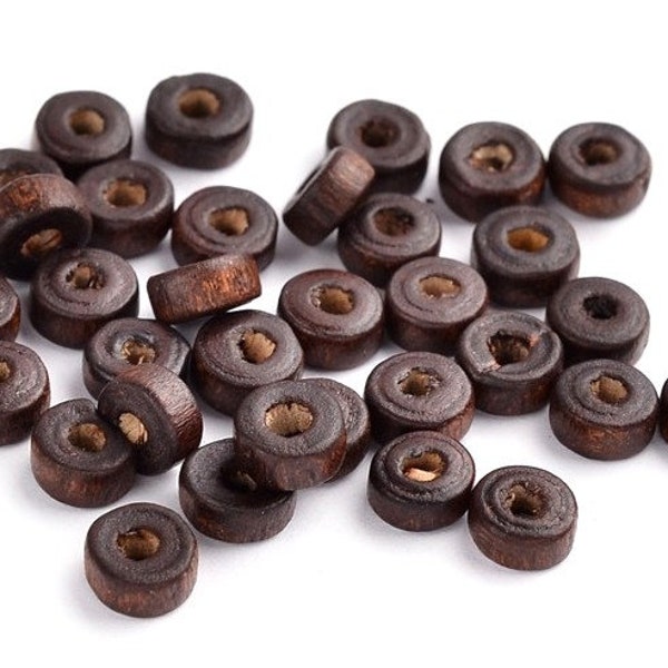 100pcs of Brown Flat Round Wood Beads 6mm