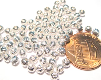 100pcs of Bright Silver Round Corrugated Spacer Beads 3.8mm(No.SSPC1253)