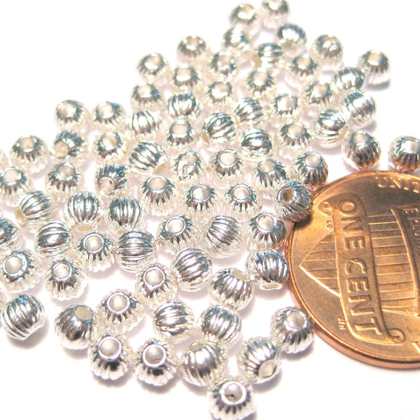 100pcs of Bright Silver Round Corrugated Spacer Beads 3.8mm(No.SSPC1253)