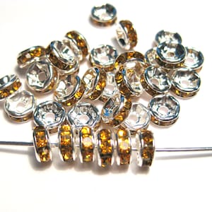 20pcs Silver Plated Topaz Rhinestone Spacer Beads 6mm Rondelles AAA Grade(No.RS2042)