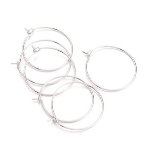20pcs of Silver Tone Plated Ear Hoops Wine Glass Charm 25mm 24 Gauge(No. EW1205)