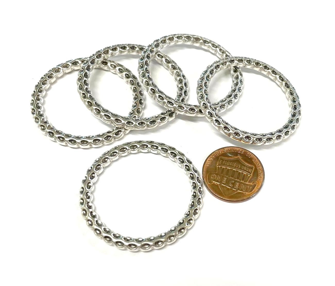 2pcs Antique Silver Plated Ring Links: 35mm Double Sided Circles