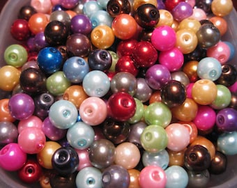 100pcs of Mixed Color Satin Luster Glass Pearl Beads 8mm Round