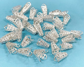 50 Bright Silver Filigree Bead Caps: Iron Tassel Wraps(No. 2283)