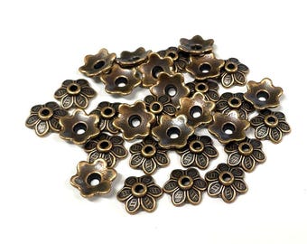 30pcs of Antique Copper Plated Flower Bead Caps 10mm(No. 605)