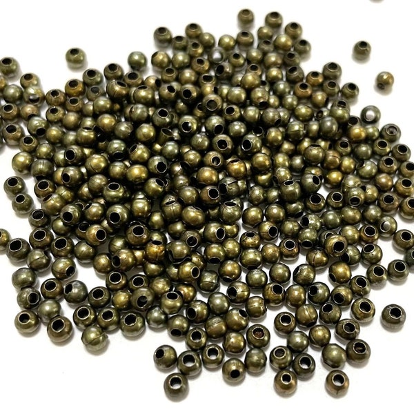 100pcs Antique Bronze Ball Spacer Beads 3mm Round Metal beads(No.BZSP557)