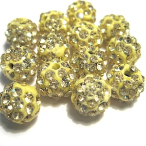 20pcs of Yellow Polymer Clay Rhinestone Beads Pave Disco Ball Beads - Grade A 10mm
