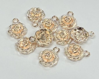 10pcs of Rose Gold Tone Plated Flower Charms Pendants(No.RSG1371)