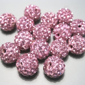 10pcs Pink Polymer Clay Rhinestone Beads Pave Disco Ball Beads 10mm - Grade AAA