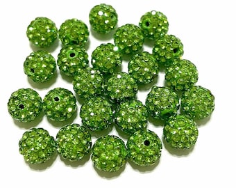 10pcs Green Polymer Clay Rhinestone Beads Pave Disco Ball Beads - Grade AAA 8mm(No.2304)