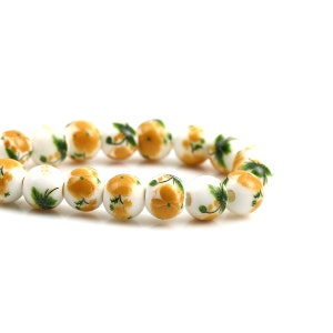 1 Strand (40pcs) of Yellow Flower Round Ceramic Beads(No.563)