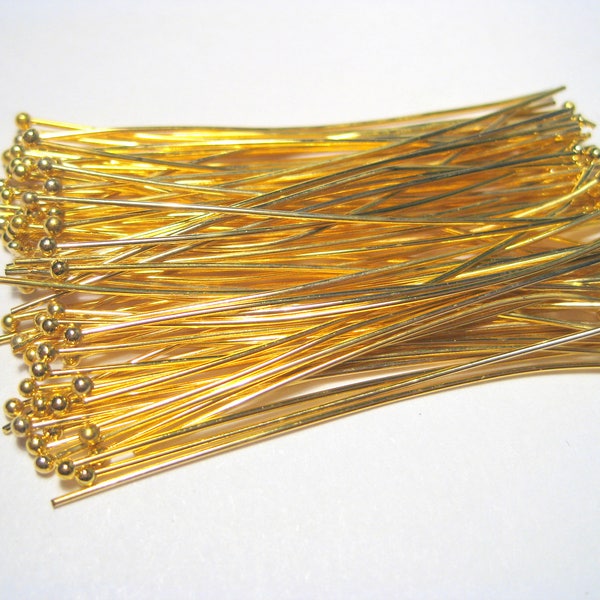 100pcs of Gold Plated Brass Ball Head pins 50mm 2 inches 23ga (No.NFG)