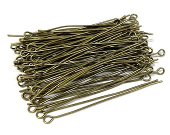 100 alfileres de ojo chapados en bronce antiguo de 2 pulgadas, calibre 21 (n.° P5813)
