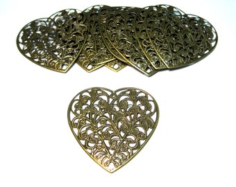 10pcs of Large Antique Bronze Plated Heart Filigree Wraps 44mm(No. BZCM462)