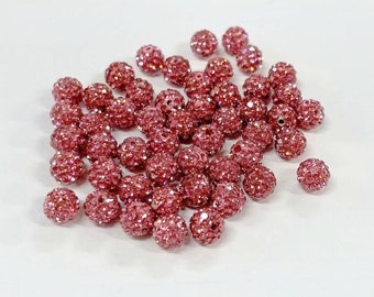 10 Hot Pink Rhinestone Disco Ball Beads: 6mm Polymer Clay Pave Beads(No.2155)