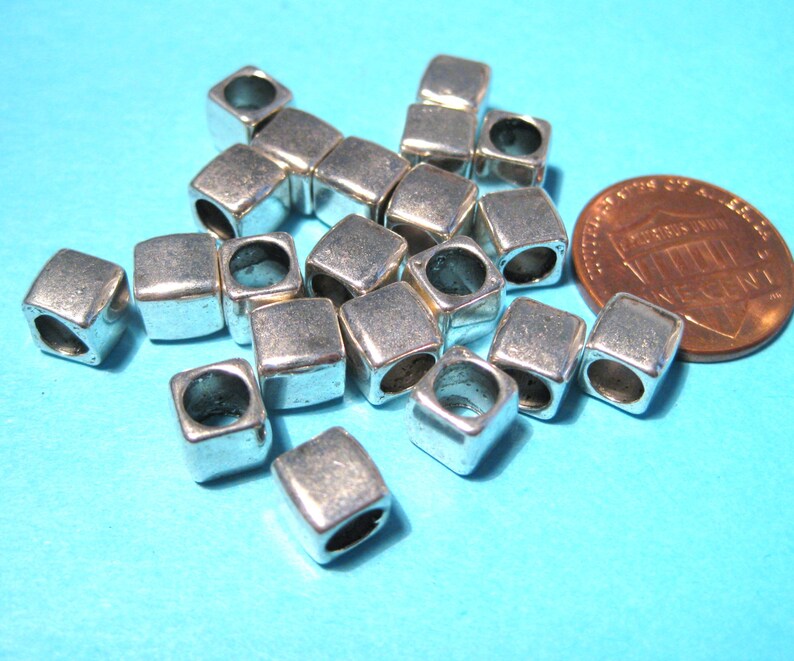 20pcs of Antique Silver Large Hole Square Metal Spacer Beads Etsy