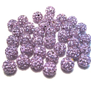 10pcs of Violet Purple Polymer Clay Rhinestone Beads Pave Disco Ball Beads 8mm- Grade AAA(No.2301)