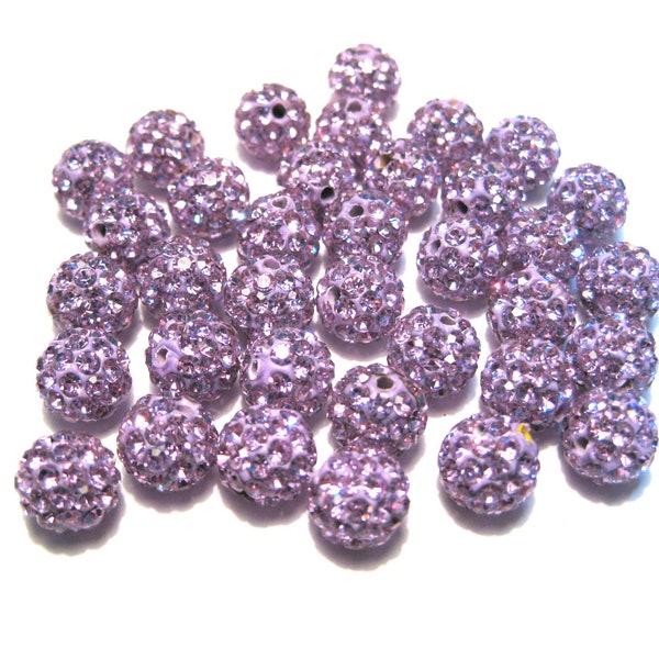 10 pièces violettes violettes en pâte polymère strass pavées de boules disco 8 mm - Qualité AAA (n° 2301)