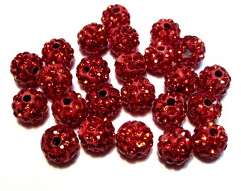 10pcs of Red Polymer Clay Rhinestone Beads Pave Disco Ball Beads 8mm- Grade AAA(No.2305)