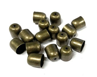 20 Antique Bronze Plated Bead Caps: Blunt End Tassel Caps (10x11mm)(No.BZCP505)