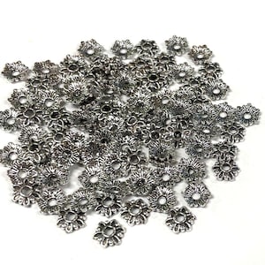 100pcs of Antique Silver Plated Flower Bead Caps 7mm(No.BCP317)