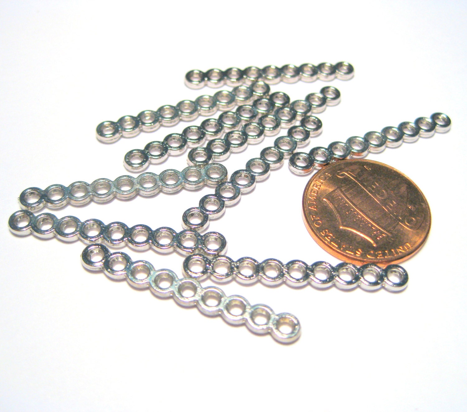 10pcs of Silver Tone 9 Holes Rectangle Spacer Bar Link Connectors