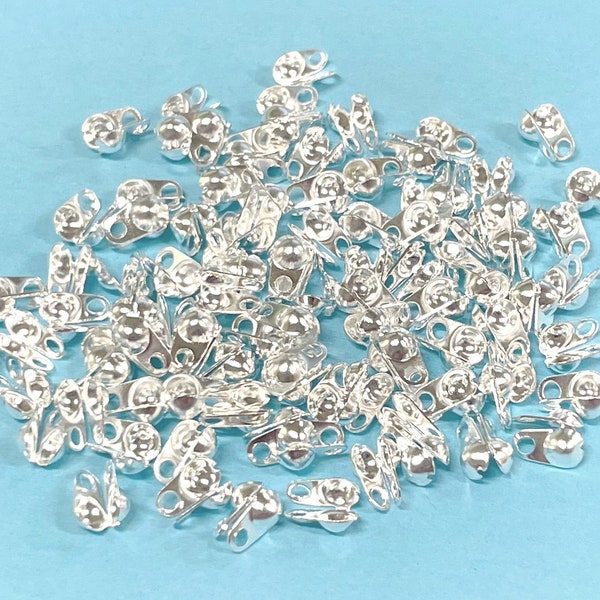 100pcs of Bright Silver Calottes End Crimps Beads Ball Chain Connector Clasp clamshell (No. TGCLS928A)