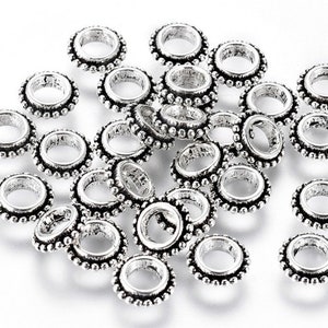 50pcs of Antique Silver Large Hole Spacer Beads 7x2mm (No.SSPC1323)