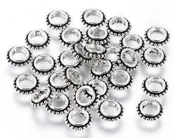 50pcs of Antique Silver Large Hole Spacer Beads 7x2mm (No.SSPC1323)