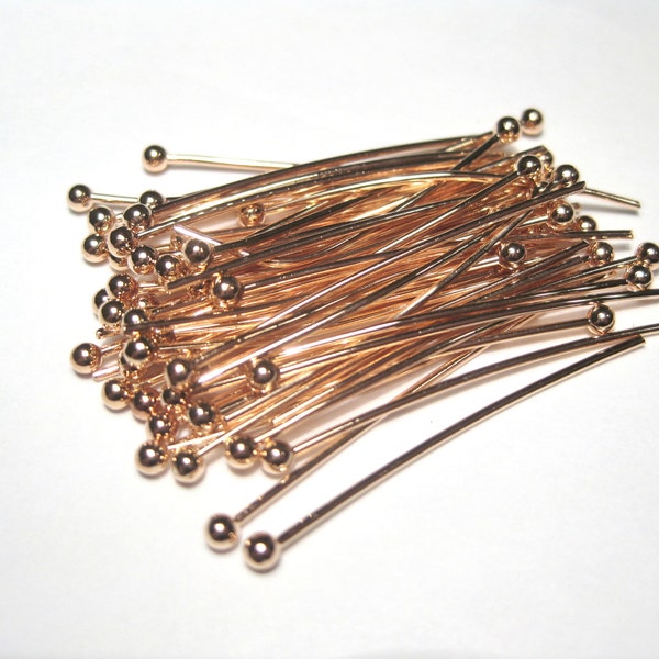 100pcs of Rose Gold Plated Copper Ball Head Pins 30mm 21Ga Ball Pins (No.629)