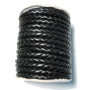 5ft of Black Braided Imitation Round Leather Cord 5mm