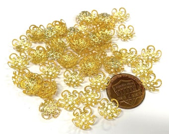 50pcs Gold Tone Filigree Flower Bead Caps 10mm(No. GCP1063)