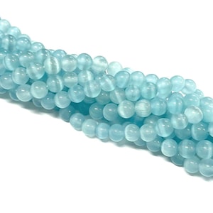 1 Strand (65pcs) of Light Blue Glass Cats Eye Beads 6mm Round(No.GC1636)