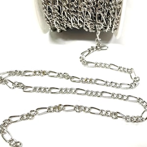 32Ft/Spool of Silver tone Figaro Chains Mother-Son Chains(No.05YN-2338)