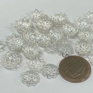 50pcs of Flower Filigree Bead Caps Bright Silver 10mmNo.BCP2262 image 2