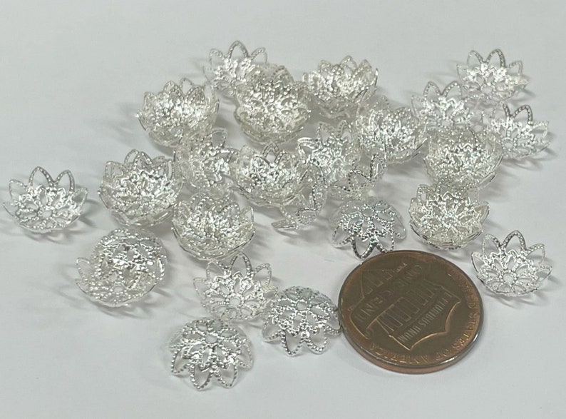 50pcs of Flower Filigree Bead Caps Bright Silver 10mmNo.BCP2262 image 2