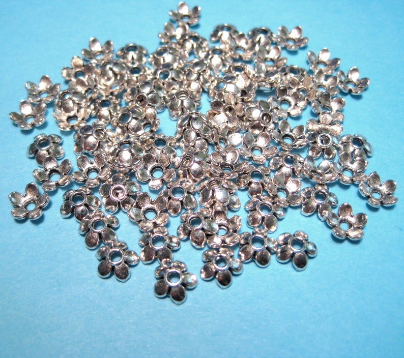 100pcs of Antique Silver Plated Flower Bead Caps 6mm No. BCP358 image 1