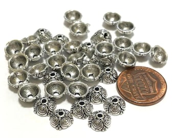 30pcs of Antique Silver Bead Caps 8mm(No. BCP344)