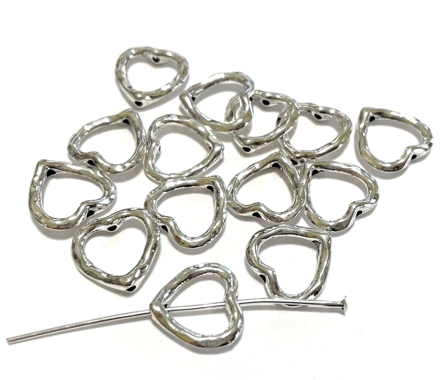 10 Antique Silver Heart Bead Frames - 14mm Metal Charms (no