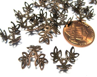 100pcs of Antique Copper 3-Petal Filigree Flower Bead Caps 13mm(No. CPLR691)